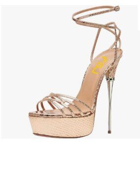 FSJ Nude Pink Snake Sexy Strappy Open Toe Platform Sandals Ankle Strap Shoes